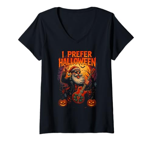 Damen Halloween Gitarre Santa I Prefer Halloween Weihnachten Witz T-Shirt mit V-Ausschnitt Damen Halloween Gitarre Santa I Prefer Halloween Weihnachten Witz T-Shirt mit V-Ausschnitt von CMA POD