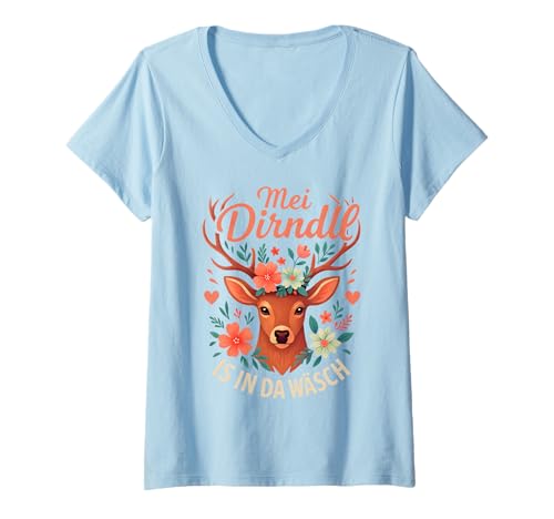 Damen MEI Dirndl is In Da Wäsch Volksfest-Humor 2025 T-Shirt mit V-Ausschnitt Damen MEI Dirndl is In Da Wäsch Volksfest-Humor 2025 T-Shirt mit V-Ausschnitt von CMA POD