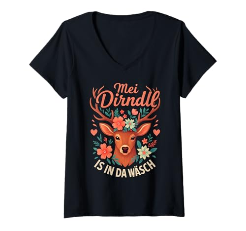 Damen MEI Dirndl is In Da Wäsch Volksfest-Humor T-Shirt mit V-Ausschnitt Damen MEI Dirndl is In Da Wäsch Volksfest-Humor T-Shirt mit V-Ausschnitt von CMA POD