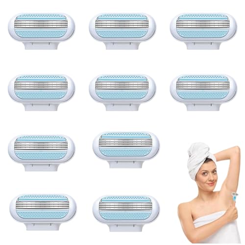 10 Stück Ersatzklingen Damenrasierer Venus, Ersatzklingen mit 3-fach Schutzkissen praktischem Halter, Kompatibel mit den Meisten Rasierern Geeignet für Frauen(Blau) von CMBXAQ