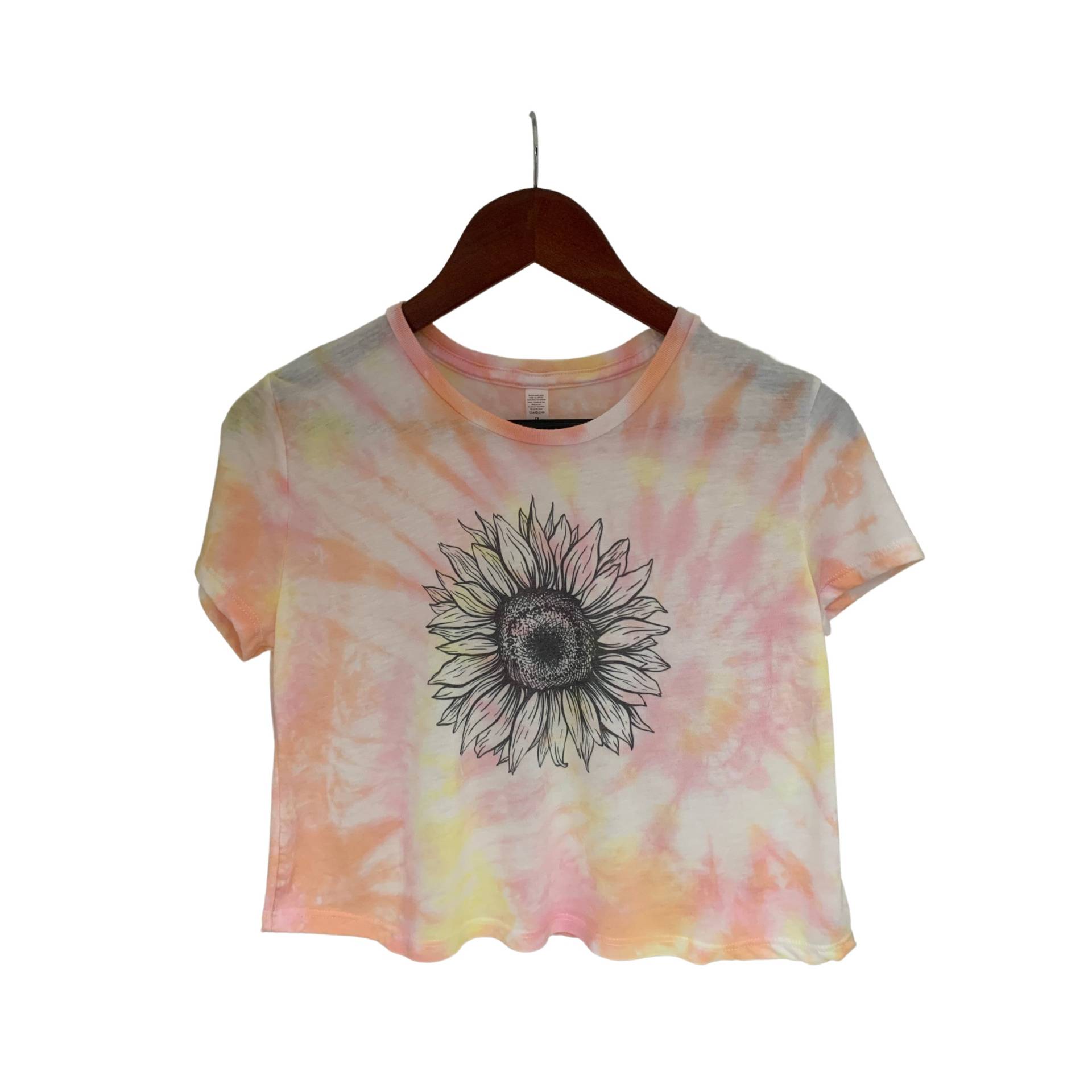 Sonnenblumen Krawatte Vintage Retro Faded Distressed Crop Top, Kurzarm Top Für Frauen, Boho Hippie Kleidung, 90Er Mode von CMDyed