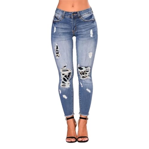 CME SHOWU Frauen Skinny Zerrissen Jeans Stretch Distressed Destroyed Denim Hosen, 9136 Hellblau, M von CME SHOWU