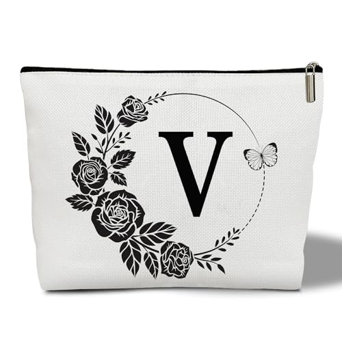 CMHIE Make-up-Tasche für Damen, Blumenmuster, Reise-Kosmetiktasche mit Reißverschluss, monogrammiert, Hochzeitsgeschenke für Brautjungfer, Braut, Geschenk für Mutter, Schwester, Freundin, Lehrer, von CMHIE