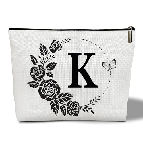 CMHIE Make-up-Tasche für Damen, Blumenmuster, Reise-Kosmetiktasche mit Reißverschluss, monogrammiert, Hochzeitsgeschenke für Brautjungfer, Braut, Geschenk für Mutter, Schwester, Freundin, Lehrer, von CMHIE