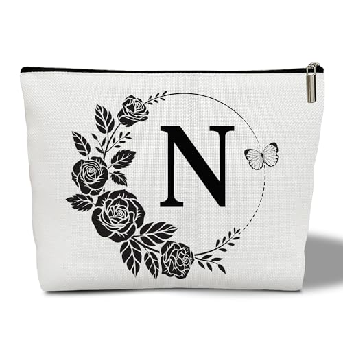 CMHIE Make-up-Tasche für Damen, Blumenmuster, Reise-Kosmetiktasche mit Reißverschluss, monogrammiert, Hochzeitsgeschenke für Brautjungfer, Braut, Geschenk für Mutter, Schwester, Freundin, Lehrer, von CMHIE