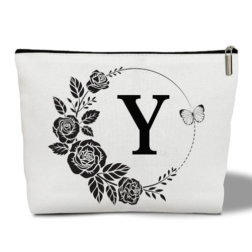 CMHIE Make-up-Tasche für Damen, Blumenmuster, Reise-Kosmetiktasche mit Reißverschluss, monogrammiert, Hochzeitsgeschenke für Brautjungfer, Braut, Geschenk für Mutter, Schwester, Freundin, Lehrer, von CMHIE