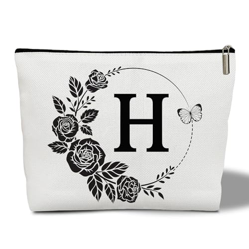 CMHIE Make-up-Tasche für Damen, Blumenmuster, Reise-Kosmetiktasche mit Reißverschluss, monogrammiert, Hochzeitsgeschenke für Brautjungfer, Braut, Geschenk für Mutter, Schwester, Freundin, Lehrer, von CMHIE