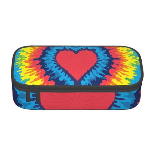 CMJSGG Herz Liebe Regenbogen Tie Dye, Federmäppchen, Federmäppchen, großes Fassungsvermögen, Federmäppchen, Kosmetiktasche von CMJSGG