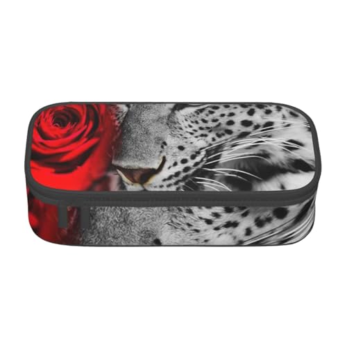 CMJSGG Leoparden-Rot-Rose, Federmäppchen, Federmäppchen, großes Fassungsvermögen, Federmäppchen, Kosmetiktasche von CMJSGG