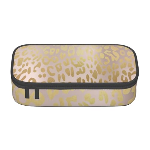 CMJSGG Rosa Roségold Metallic Stahl Leopard Tierhaut, Federmäppchen, Federmäppchen, großes Fassungsvermögen, Federmäppchen, Kosmetiktasche von CMJSGG