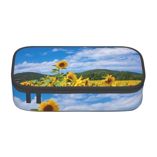 CMJSGG Sonnenblumenmeer und Blauer Himmel mit weißen Wolken, Federmäppchen, Federmäppchen, großes Fassungsvermögen, Federmäppchen, Kosmetiktasche von CMJSGG