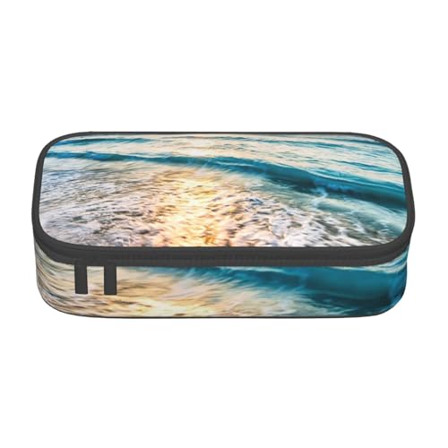 CMJSGG Strand-Sonnenuntergang-Ozean-Wellen gedruckt, Federmäppchen, Federmäppchen, großes Fassungsvermögen, Federmäppchen, Kosmetiktasche von CMJSGG