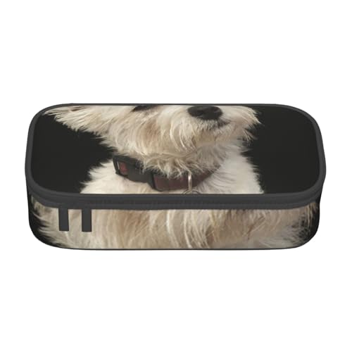 CMJSGG West Highland Terrier mit Halsband, Federmäppchen, Federmäppchen, großes Fassungsvermögen, Federmäppchen, Kosmetiktasche von CMJSGG