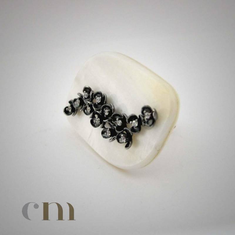 Perlmutt Ring Für Frauen Schmuck Silber Moderne Oxidierte Boho Statement Große Breite Geburtstagsgeschenk Ihre 30. 40. 50 von CMJewelleryCrafts
