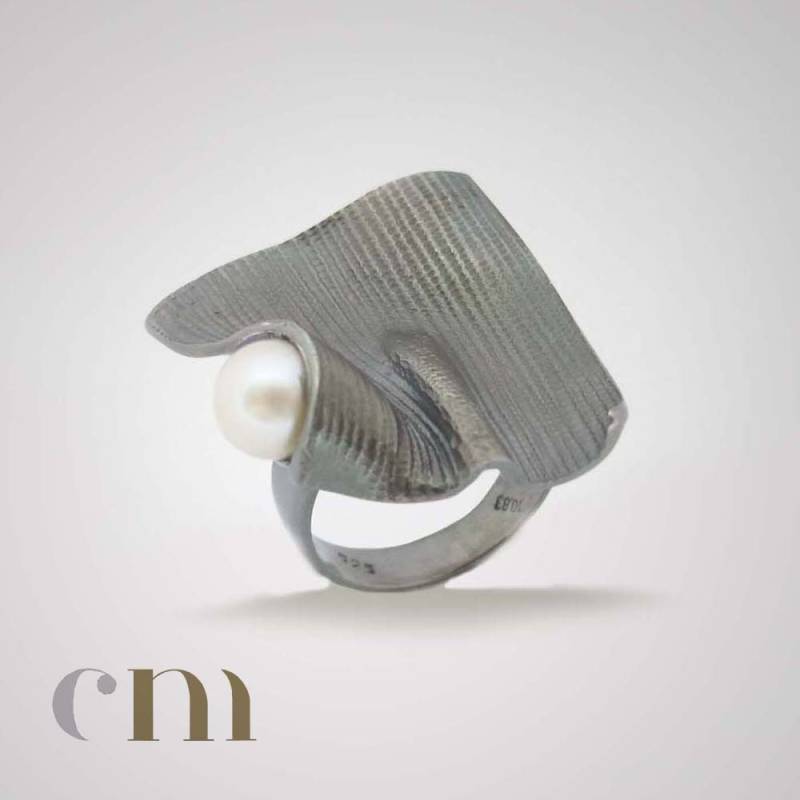 Silber Ring Für Frauen Schmuck Moderne Oxidierte Perle Statement Große Breite Valentinstag Geburtstag Ihre 30. 40. 50. Idee von CMJewelleryCrafts