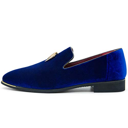 CMM Herren Metallic Penny Hausschuhe Flats Samt Loafers Slip-On Kleid Übergröße Schuhe Größe 39-47, Blau, 46.5 EU von CMM