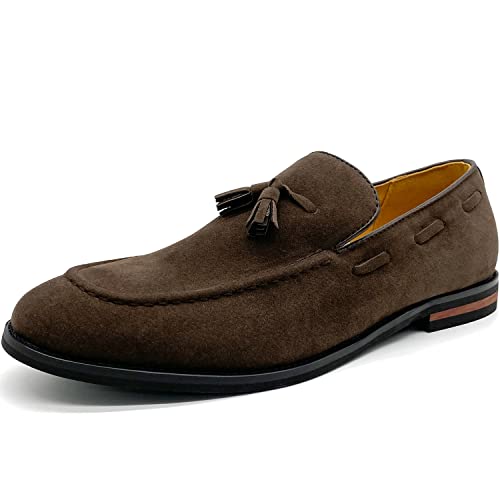 CMM Herren Wildleder Hausschuhe Loafer Kleid Schuhe mit Quaste Flache Slip-on Prom Loafer, Kaffee, 47 EU von CMM