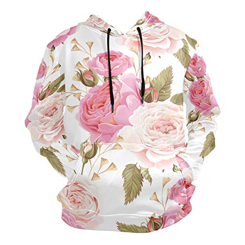 PUXUQU Herren Hoodie Sweatshirt Blumen Blume Rose Muster Langarm Pullover Hooded Hoody mit Taschen von CMMT