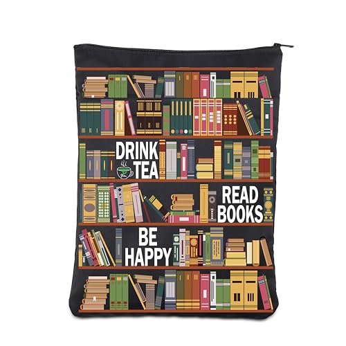 CMNIM Drink Tea Read Books Be Happy Buchhülle für Buchliebhaber Teeliebhaber Geschenk Leser Geschenk Buchschutz Cover mit Reißverschluss (Drink Tea Read Books Be Happy Book Sleeve) von CMNIM