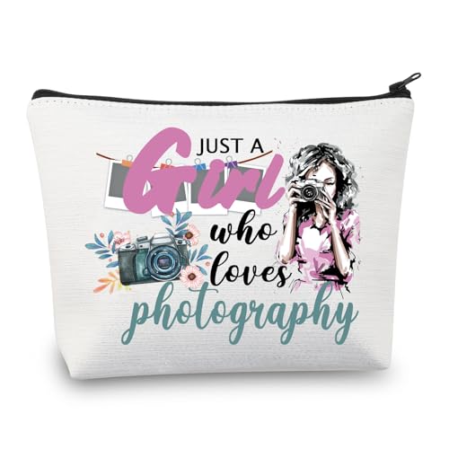 CMNIM Fotografen-Make-up-Tasche mit Reißverschluss und Aufschrift "Just a Girl Who Loves Photography Gifts for Photography Lovers", Make-up-Tasche für Fotografen, Make-up-Tasche von CMNIM