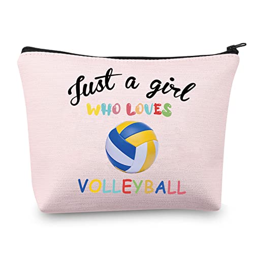 CMNIM Just a Girl Who Loves Volleyball-Make-up-Taschen für Mädchen, Volleyball-Geschenke für Volleyballspieler, Liebhaber, Kosmetiktasche mit Reißverschluss, Reisetasche, Volleyball Girl Pink von CMNIM