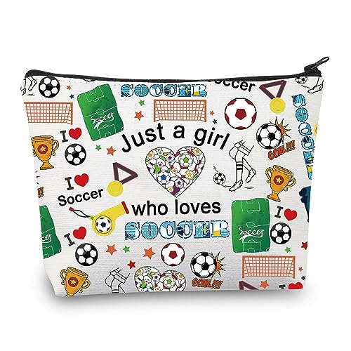 CMNIM Kosmetiktasche für Mädchen, Motiv: Just a Girl Who Loves Soccer Makeup Bags Soccer Travel Cosmetic Bag Gift for Soccer Players Fans, Kleine Fußballtasche, Tasche von CMNIM