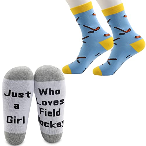 CMNIM Mädchen Feldhockey Geschenk Neuheit Socken Just a Girl Who Loves Feldhockey Geschenk für Spieler Liebhaber Hockey Socken für Mädchen, Feldhockeysocken Weiß und Farbe, 10-10.5 von CMNIM