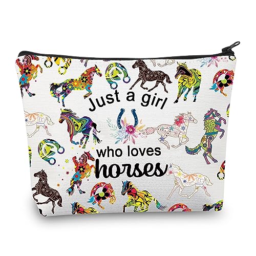 CMNIM Pferde Geschenke für Mädchen Pferd Make-up Tasche Just a Girl Who Loves Horses Lover Geschenke Pferde Kosmetiktasche Reißverschlusstasche Reisetasche Federmäppchen Organizer Aufbewahrung, Pferde von CMNIM