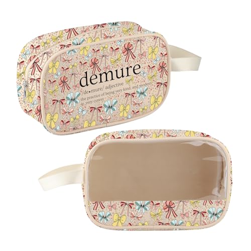 CMNIM Sorority Gift Demure Definition Make-up-Tasche Zubehör Geschenk für Frauen sehr dezent achtsam schöne Schleife transparente Kosmetiktasche, 2582 Demure Tasche von CMNIM