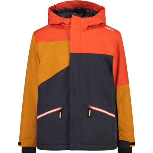 CMP Boys Jacket Fix Hood Twill Iii Colorblock-Grau-Orange - Wasserdichte atmungsaktive Jungen Skijacke, Größe 152 - Farb von CMP