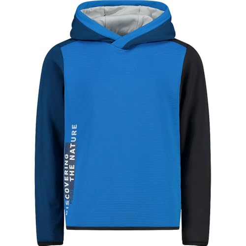 CMP Boys Sweat Fix Hood Stripes Stretch Performance Blau - Elastischer Leichter Jungen Kapuzenpullover, Größe 152 - Farb von CMP