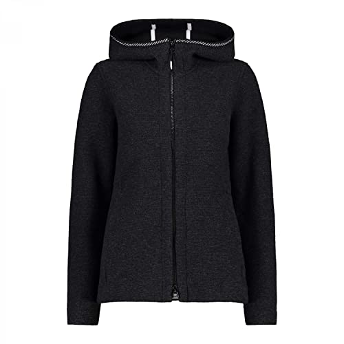 CMP Damen Bonded wooltech Jacket Full Zipped Jacke, Holzkohle Mel-schwarz, 42 von CMP