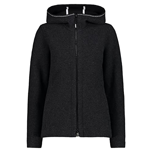 CMP Damen Bonded wooltech Jacket Full Zipped Jacke, Kohle Mel-schwarz, 52 von CMP