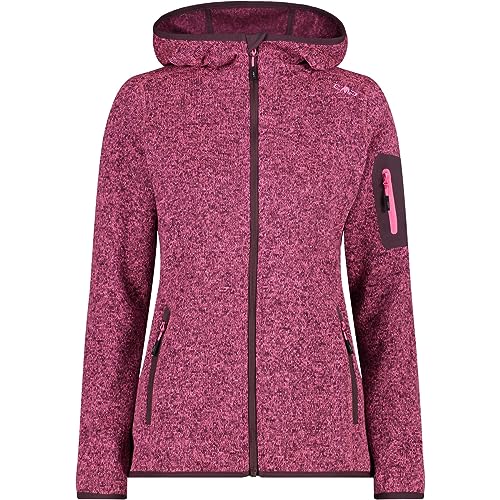 CMP Damen Giacca in Pile Mélange Knit Tech Con Cappuccio Fleece, Pink Fluo-Plum, 62 von CMP