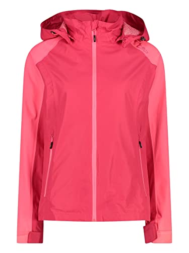 CMP Damen Mélange Fleece Jacket with Knit Tech Melange Fleecejacke mit Hood, Mädchen, Korallenrot Kiss, 128, Erdbeere, 42 von CMP