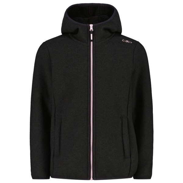 CMP - Girl's Jacket Fix Hood Bonded Knitted w. Fur - Fleecejacke Gr 104 schwarz von CMP
