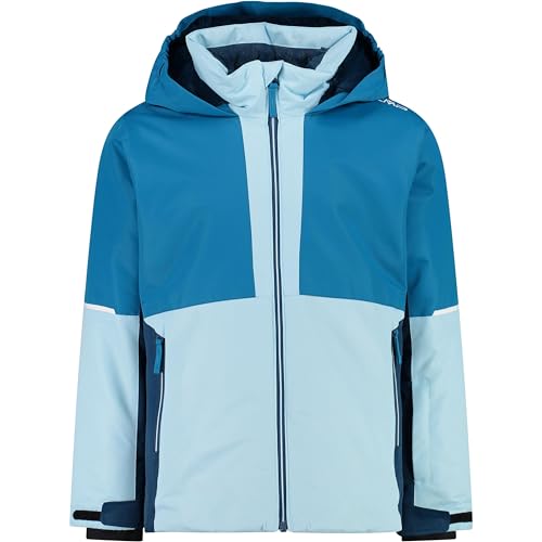 CMP Girls Jacket Fix Hood Twill Colorblock-Blau - Isolierte atmungsaktive Mädchen Skijacke, Größe 176 - Farbe Anice von CMP
