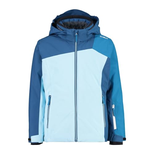 CMP Girls Jacket Fix Hood Twill Iv Colorblock-Blau - Wasserdichte funktionelle Mädchen Skijacke, Größe 128 - Farbe Anice von CMP