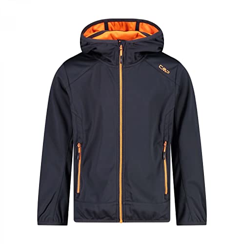 CMP Jungen Softshelljacke mit Fixed Hood Softshelljacke Kokon-Mantel, Anthrazit-Blitz Orange, 140 von CMP