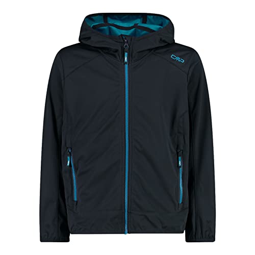 CMP Jungen Outdoorjacke mit Kapuze leichte Softshelljacke Kid Fix Hood Jacket, Farbe:Grau, Größe:152, Artikel:-23UN Antracite/Reef von CMP