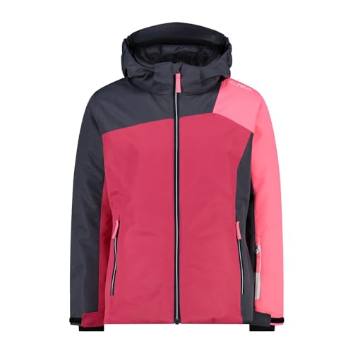 CMP Girls Jacket Fix Hood Twill Iv Colorblock-Pink - Wasserdichte funktionelle Mädchen Skijacke, Größe 128 - Farbe Fuxia von CMP