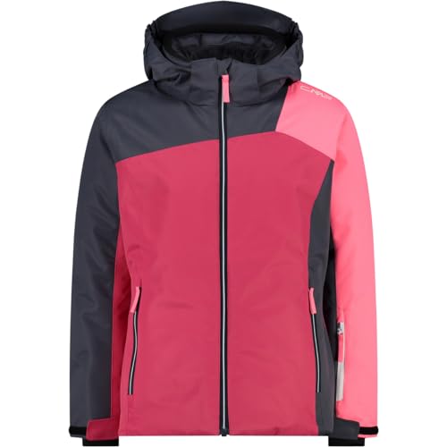 CMP Girls Jacket Fix Hood Twill Iv Colorblock-Pink - Wasserdichte funktionelle Mädchen Skijacke, Größe 140 - Farbe Fuxia von CMP