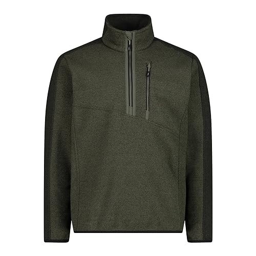 CMP Knit Tech Fleece-Jacke mit halbem Reißverschluss für Herren, FP kaki-Oil Green,52 von CMP