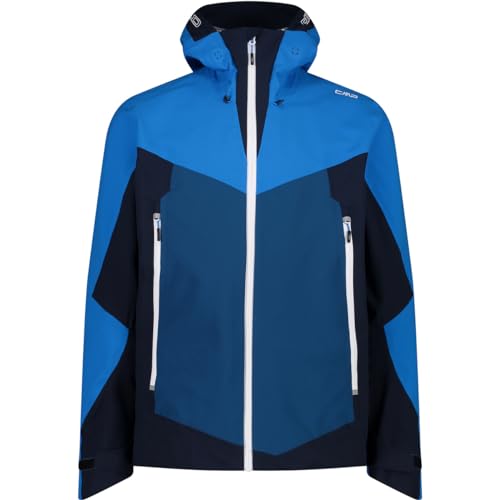 CMP M Jacket Fix Hood 3 Layer Ii Colorblock-Blau - Atmungsaktive funktionelle Herren Shelljacke, Größe 48 - Farbe River von CMP