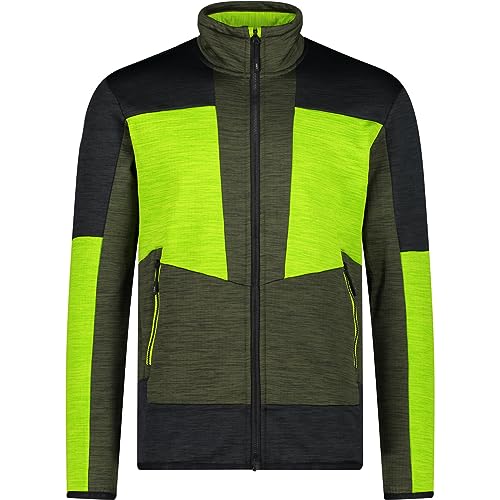 CMP M Jacket Melange Grid Tech Colorblock-Grün-Oliv - Leichte atmungsaktive Herren Fleece Jacke, Größe 54 - Farbe Oil Gr von CMP