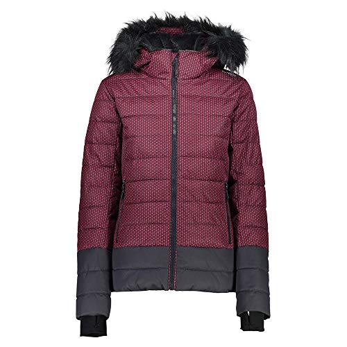 CMP Skijacke Snowboardjacke WOMAN JACKET ZIP HOOD weinrot & dunkelblau wasserdicht leicht (11ZD MERLOT-GRANITA, 38) von CMP