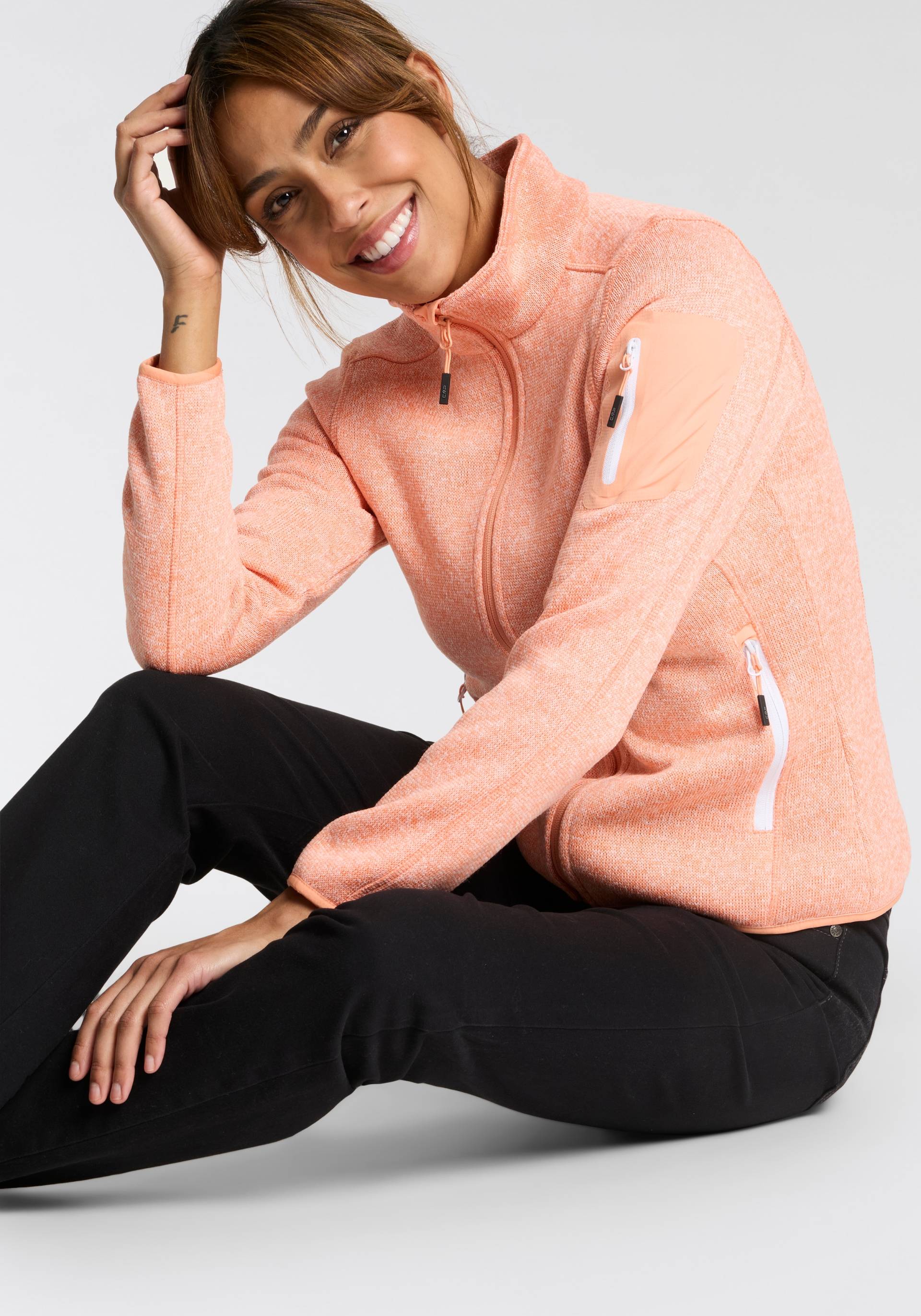 CMP Strickfleecejacke "KNITTED MELANGE FLEECE WOMAN JACKET" 1 Stk. tlg. Wärmeisolierend & Schnell trocknend & Atmungsaktiv von CMP