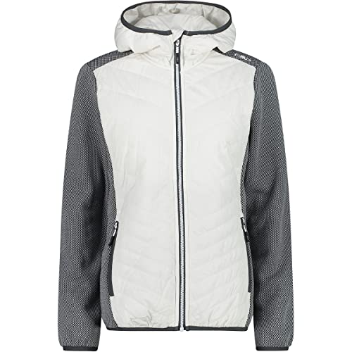 CMP W Jacket Hybrid Fix Hood Ii Colorblock-Grau-Weiß - Praktische sportive Damen Hybrid Jacke, Größe 40 - Farbe Bianco G von CMP