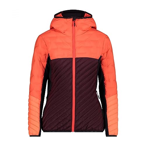 CMP W Jacket Hybrid Fix Hood Mini Ripstop Colorblock-Orange-Rot - Daunen Wasserabweisende robuste Damen Isolationsjacke, von CMP