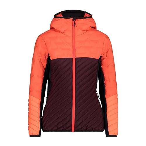 CMP W Jacket Hybrid Fix Hood Mini Ripstop Colorblock-Orange-Rot - Daunen Wasserabweisende robuste Damen Isolationsjacke, CMP W Jacket Hybrid Fix Hood Mini Ripstop Colorblock-Orange-Rot - Daunen Wasserabweisende robuste Damen Isolationsjacke, von CMP